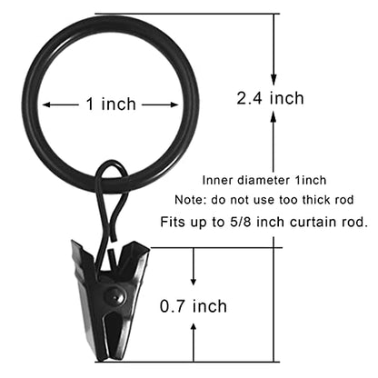 WeeksEight 100 Pack Black Curtain Rings with Clips, Curtain Hooks Hangers Clip Rings for Hanging Drapes Bows Hat, Drapery Rings 1 in I D, Fits up to 5/8 in Diameter Curtain Rod. - color: Black, size: 1" I D Set of 100