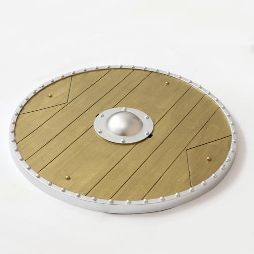 iEFiEL Medieval Vikings Era Shield Wood-Look Warrior Role Play Halloween Fantasy Photography Props - color: Gold