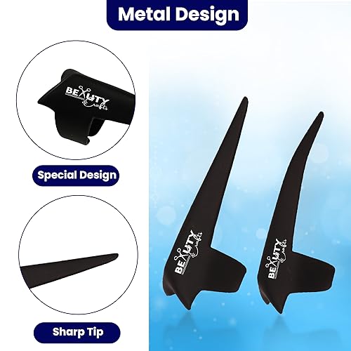 Beauty & Crafts 2PC Pro Hair Parting & Sectioning Rings-Stainless Steel Finger Tool for Precise Hair Styling and Extension Installations - Straight & 1 Curved Ring with Carrying Box (Black) - color: Ring Black