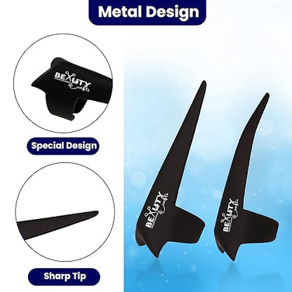 Beauty & Crafts 2PC Pro Hair Parting & Sectioning Rings-Stainless Steel Finger Tool for Precise Hair Styling and Extension Installations - Straight & 1 Curved Ring with Carrying Box (Black) - color: Ring Black