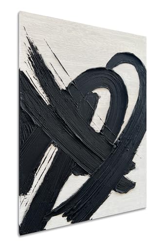 NANKAI Art Hand-Painted Black and White Textured Abstract Oil Painting Modern Minimalist Decorative Art Office Corridor Living Room Wall Decoration Size: 40x28 inches - color: Nkhb359