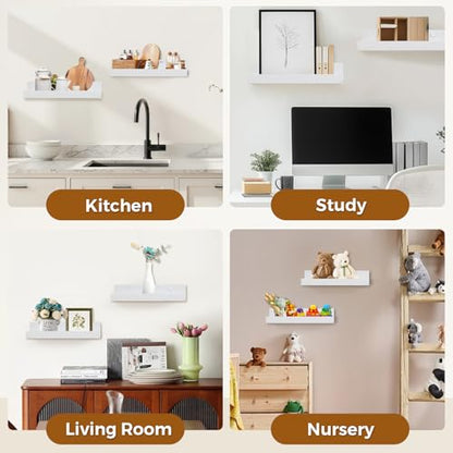 Muzilife 12" Small Floating Wall Ledge Shelves with Lip - Set of 2 Wood Floating Shelves - White Wall Mounted Picture Ledge for Office, Bathroom, Bedroom, Living Room, Kitchen - color: White, size: 12"