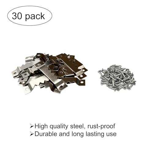 30 Pack Large Sawtooth Picture Hangers Steel Picture Hanging Picture Frames Hangers with Screws Picture Hang Solutions, for Hanging Clock Paintings Artwork Picture Frame Hook Photos (Silver) - color: Large Silver - 30 Pack