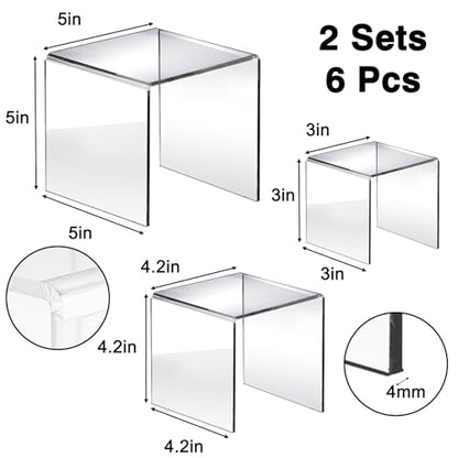 Fixwal 2 Set Acrylic Display Risers Cupcake Stands Clear Dessert Table Display Set, Display Shelf for Funko POP Figures-3"x4"x5"