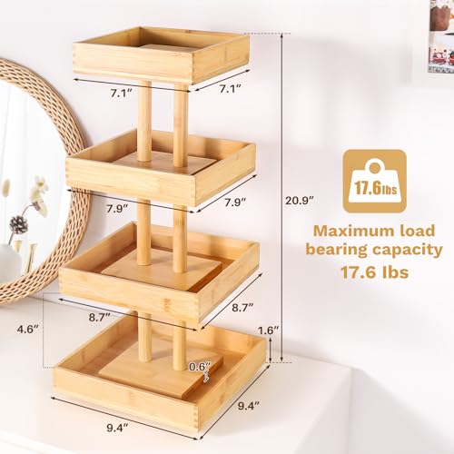 Homde Nail Polish Display Stand and Storage: 360 Degree Rotating Bamboo Rack Organizer, 4 Tier Makeup Holder for Fast Access on Countertop or Vanity for Girls & Women,Brown - color: Brown
