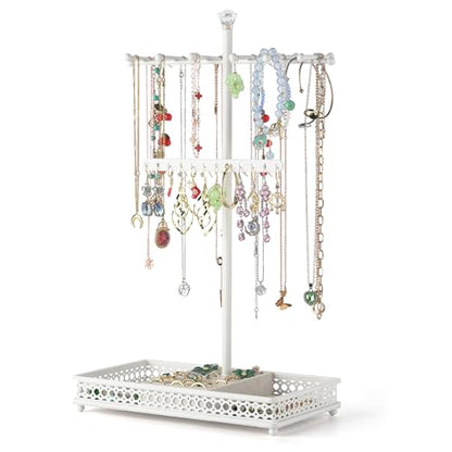 Meangood Jewelry Organizer Stand, 15.6" H Jewelry Tree Display Holder Stand for Bracelets Necklaces Earrings Rings, Gift for Women Girls (White) - color: White