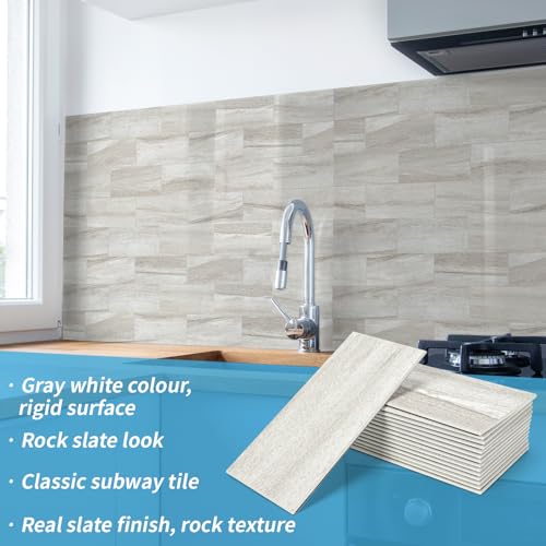 Art3d 102-Piece Faux Stone Peel and Stick Backsplash Tile, Waterproof Thick PVC Stick On Subway Wall Tile for Kitchen Bathroom Laundry Room Fireplace - 3" x 6" Biege Marble - color: Biege Marble