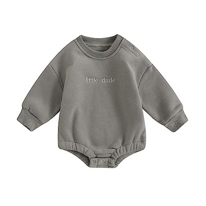 VISGOGO Newborn Infant Baby Boy Girls Oversized Romper Little Dude Sweater Onesie Coming Home Outfit Neutral Clothes - color: Grey, size: 0-3 Months