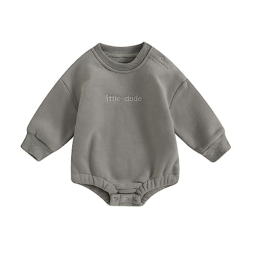 VISGOGO Newborn Infant Baby Boy Girls Oversized Romper Little Dude Sweater Onesie Coming Home Outfit Neutral Clothes - color: Grey, size: 12-18 Months