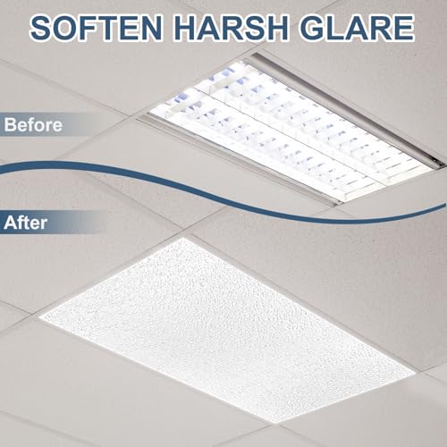 Pushglossy 4 Pack 22.5" x 46.5"x0.11" Fluorescent Light Cover Clear Acrylic Ceiling Light Prismatic Flat Panels Sheet Drop Overhead Fixtures Diffuser Replacement for Office Home Commercial Hospital