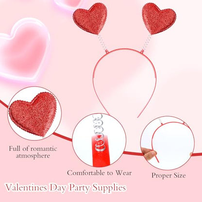 Qianyu Valentine's Day Heart Head Bopper, Headband and Heart-Shaped Sunglasses Romantic Head Bopper Dress-Up Hair Accessories and Glasses for Party Prop Wedding Halloween Women(Red)