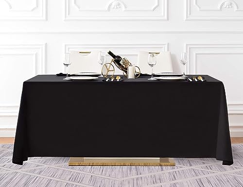 Surmente 5 Pack Black Tablecloth 90 x 156-inch Rectangular Polyester Table Cloth for Weddings, Banquets, or Restaurants - color: Black, size: 90x156 in, 5 Pack