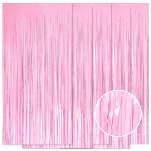 5 Pack Pink Foil Curtain Backdrop 3.2ft x 8.2ft Tinsel Foil Fringe Curtains Macaron Photo Booth Streamer Backdrop for Party Decorations Birthday Baby Shower Bachelorette Holiday Decor (Pastel Pink) - color: Pastel Pink