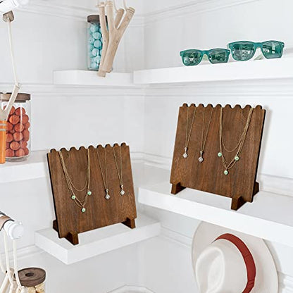Ikee Design Set of 2 Wood Necklace Jewelry Display Stand for 8 Necklaces, Necklace Display Holder Organizer, Brown Color - color: Brown