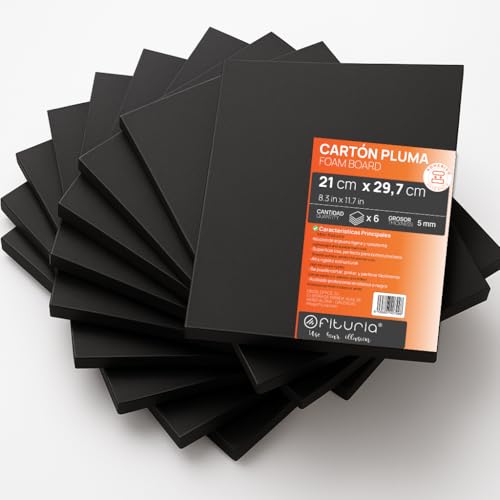 OFITURIA Foam Board Black A4 Adhesive (21 x 29.7 cm) Pack of 6 Expanded Polystyrene Plates Lightweight and Stiff, Foam Board Versatile and Cuttable for Crafts and Models, 5 mm - color: Black (Adhesive), size: A4 Pack 6 u