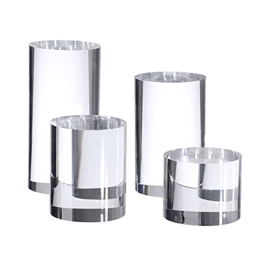 Clear Polished Acrylic Cube Cylinder Round Photo Props, Transparent Solid Acrylic Display Blocks for Photography Boutique Jewelry Cosmetic Crafts Closet Show, 4 Pcs (Transparent Cylinder) - color: Transparent Cylinder