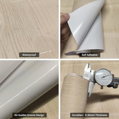 Boobest 354"x24" Wide Light Wood Contact Paper Peel and Stick Beige Wood Wallpaper Waterproof Self Adhesive Wood Grain Contact Paper for Kitchen Cabinets and Drawers Classroom Desk Furniture Covering - size: 23.6" x 354.3"