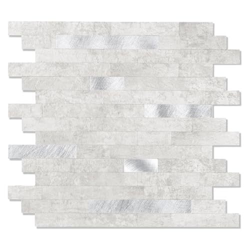 10 - Sheet Peel and Stick Backsplash Wall Tile, PVC Kitchen Backsplash, Stick on Tiles for Backsplash Kitchen (12'' X 12'', White Gray) - color: White/Gray