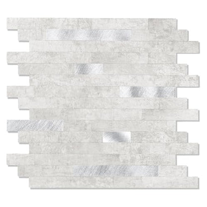 10 - Sheet Peel and Stick Backsplash Wall Tile, PVC Kitchen Backsplash, Stick on Tiles for Backsplash Kitchen (12'' X 12'', White Gray) - color: White/Gray