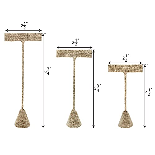 Ikee Design 6Pcs Set Linen Earring T Stand Display Set, Jewelry Display Stand for Showroom and Tradeshow Showcase, Burlap Linen, 4 1/2 H in; 5 3/4 H in; 6 3/4 H in - color: Burlap Linen, 3 Heights