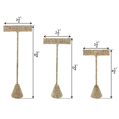 Ikee Design 6Pcs Set Linen Earring T Stand Display Set, Jewelry Display Stand for Showroom and Tradeshow Showcase, Burlap Linen, 4 1/2 H in; 5 3/4 H in; 6 3/4 H in - color: Burlap Linen, 3 Heights