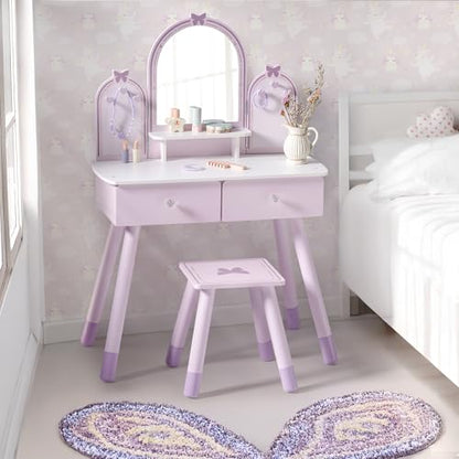 ROBUD Kids Vanity Table and Chair Set, Girls Vanity Set with Mirror, Pretend Play Kids Vanity, Makeup Dressing Table with Drawer and Accessories, Age 3+ (Purple) - color: Purple