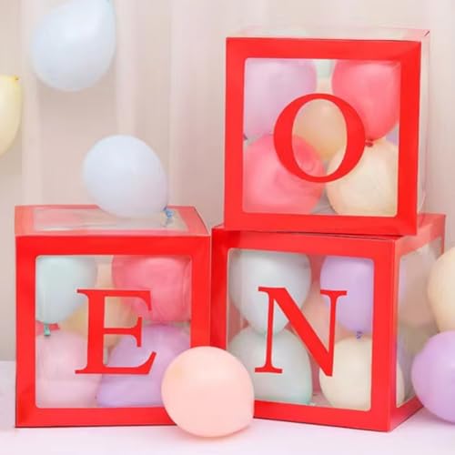 Red One Boxes for 1st Birthday, One Balloon Box With 20 Balloons, Baby Girl 1 Year Old Gifts, 1st Birthday Party Decorations Boy, Anniversary Decorations. Photoshoot Props Backdrop (Red) - color: Red