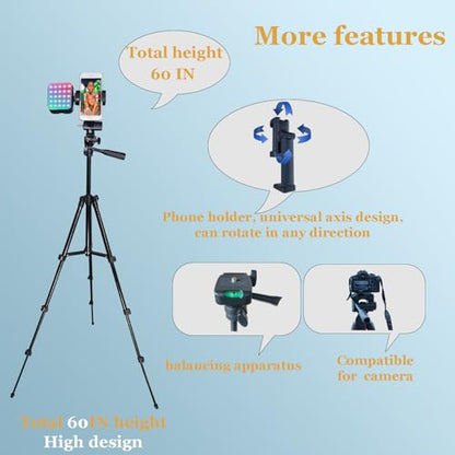 Vlogging Kit for iPhone Andriod Phone, Content Creator Essentials,YouTube Begginer Kit with RotatableHolder/Lavalier Microphone/RGB Light/Remote/Extendable Tripod (60IN Tripod) - size: 60IN Extendable Tripod