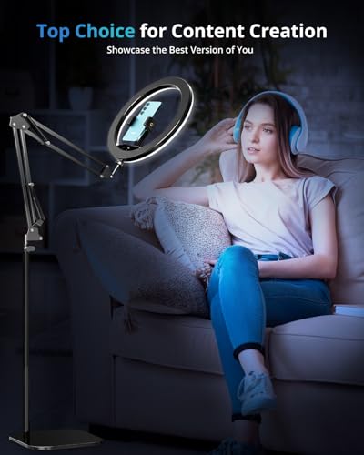 UBeesize 12" Ring Light Tripod for iPhone with Overhead Phone Mount, 75" Tall Ring Lights with Stand and Camera Mounts for Photography/Live Streaming/TikTok/YouTube Content Creation - size: 12in-Stand