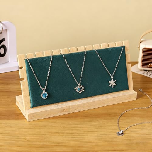 TANG SONG 4.9" x 9.8" Horizontal Bamboo Flannelette Soft Mat - Necklace Display Stand Organizer for Multiple Bracelets & Chains - Jewelry Storage Holder for Home (Green, Small) - color: Green, size: Small