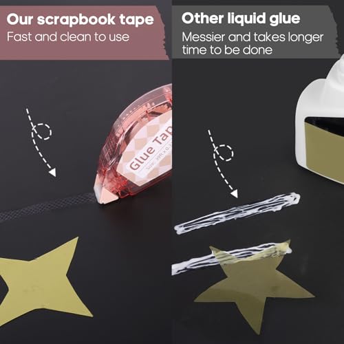Secopad Scrapbook Tape, 0.3IN x 39FT Double Sided Tape Roller for Crafts, Adhesive Glue Runner Scrapbooking Supplies Journaling School Office Supplies for Kids and Adults, 4 Pack