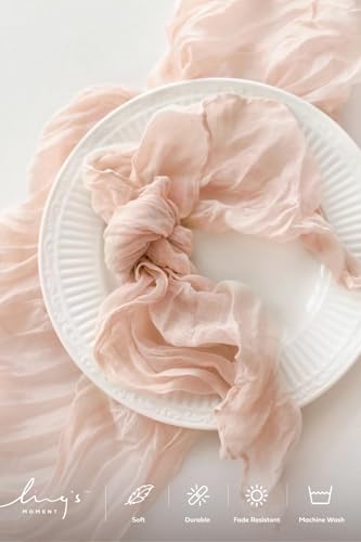 Ling's Moment Luxury Cloth Wedding Napkins - 19x19 Inch Reusable Cheesecloth Linen Napkins for Wedding Reception, Bridal Shower, Dinner Table - Washable, Durable (Set of 10), [Blush] - color: Pk-blush