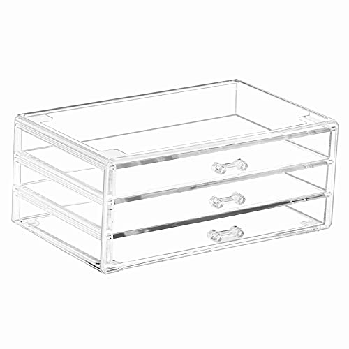 Cq acrylic Drawer Organizer with 3 Long Drawers,Stacking Office Supply Organizer and Desk Pen Storage and Stationary Organizer,Clear Makeup Storage Organizer for Palettes,Cosmetic, Beauty for Vanity - size: 3 Small Long Drawers