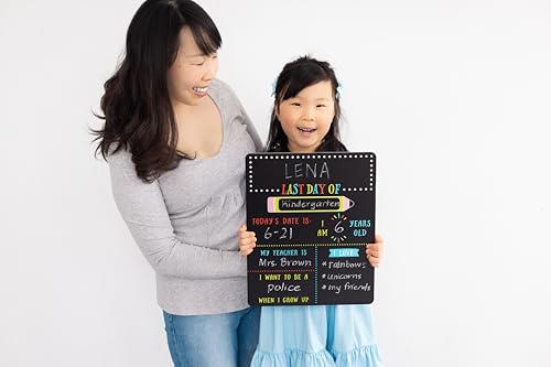 Kate & Milo First and Last Day of School Chalkboard Sign, Reusable Double Sided Back to School Photo Prop with Chalk, Kids Milestone Board - style: First and Last Day School Chalkboard