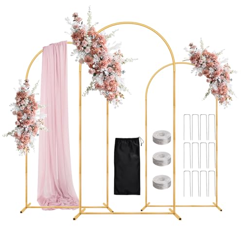 WellSign Wedding Arch Backdrop Stand 6FT, 5FT, 4FT Set of 3 Metal Gold Balloon Arch kit Stand for Ceremony Baby Shower Valentine Engagement Party Event Decoration, Garden Climbing Plant Fram - size: 6FT+5FT+4FT