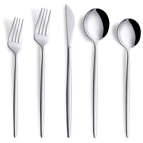 40 Piece Silverware Set,Stainless Steel Flatware Cutlery Set Service for 8 Including Forks Spoons Knives,Kitchen Utensil Set,Tableware for Home and Restaurant, Dishwasher Safe - color: Silver, size: 40-Piece