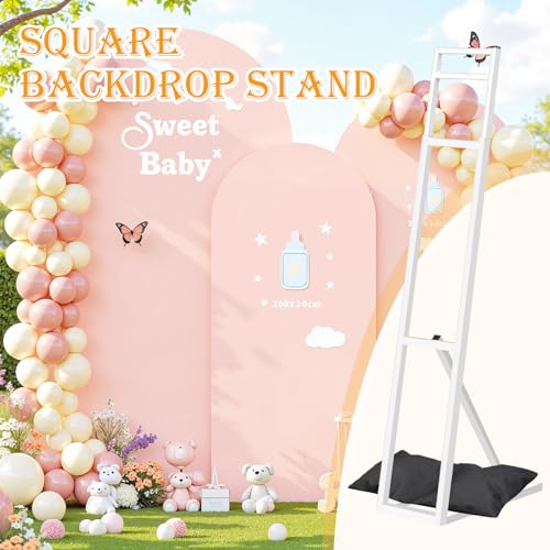 2 Pack White Wedding Backdrop Stand, Adjustable Metal Arch with Foldable Base and Weight Bag, Foam Board Display for Balloon Party and Event Decor (1.15–2m) (2)