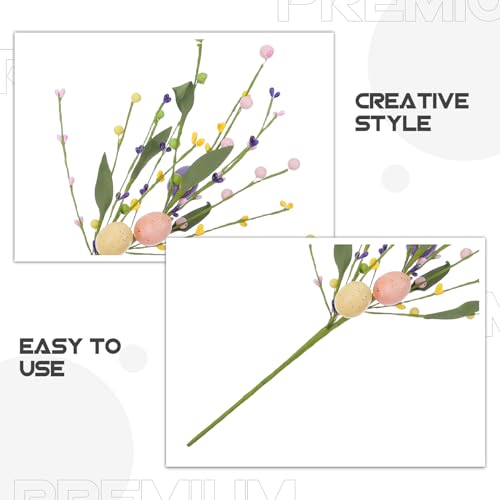3pcs Artificial Easter Flower Branches with Decorative Eggs, Spring Floral Stems Holiday Artificial Flower Props for Easter Party and Home Kitchen Decorations