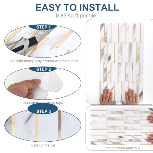10-Sheet Fish Scale Peel and Stick Backsplash for Kitchen Wall Tiles,12 inches Marble Mixed Metal Gold 3D PVC Wall Tile Stick on Backsplash for Kitchen and Bathroom - color: Marble Mixed Metal Gold