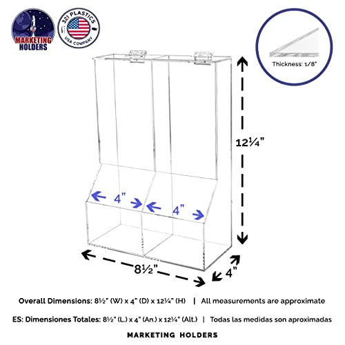 Marketing Holders Condiment Bin Double Compartment Sugar Packets and Wrapped Candy Caddy Clear Acrylic 8.5 Inch Wide by 12.25 Inch High Freestanding Tabletop Retail Stores and Container with Lid - size: Double Condiment Bin