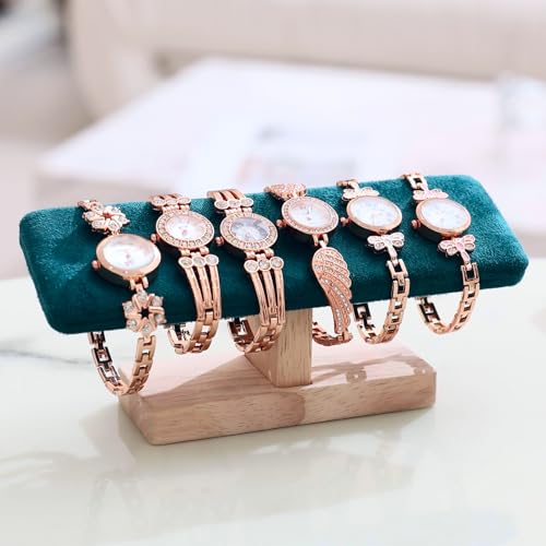 Wooden Watches Display Tower Base Watch Neck Bracelet Organizer Rack Bangle Scrunchie Headband Showcase Tower Dark Green Suede - color: Flat Suede Dark Green