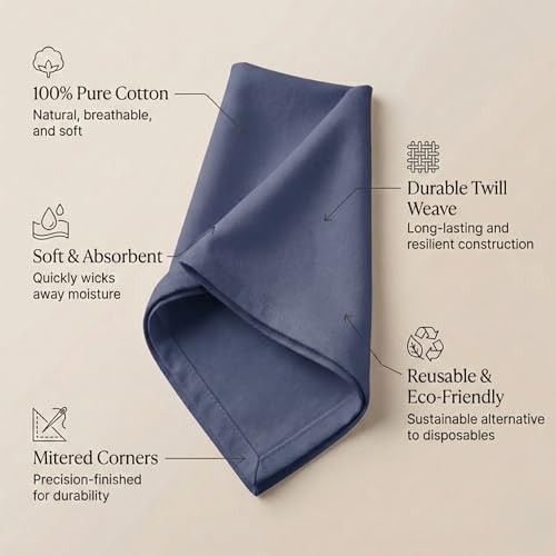 ACCENTHOME Accent Home 100% Cotton Napkins, Delicate Cloth Napkins for Dinners, Parties and Weddings，18 x 18 Inch Set of 12 - Navy - color: 09 - Navy - Twill, size: 18"x18" - Pack of 12