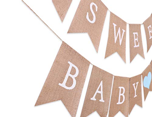 Sweet Baby Boy Burlap Banner - Rustic Baby Shower Decorations, Photo Props (Sweet Baby Boy Blue) - color: Sweet Baby Boy Blue