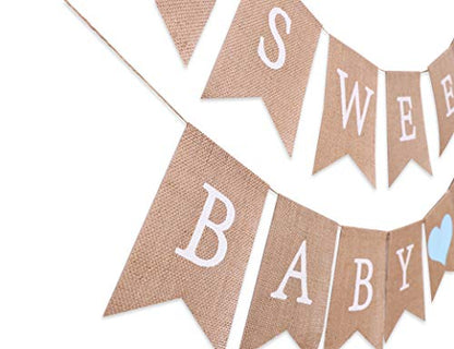 Sweet Baby Boy Burlap Banner - Rustic Baby Shower Decorations, Photo Props (Sweet Baby Boy Blue) - color: Sweet Baby Boy Blue