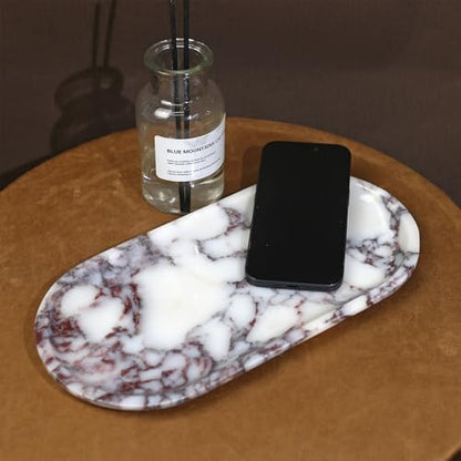 Natural Marble Tray, Coffee Table, Food, Fruit, Paper Cup, Cake Display, Coffee bar, Family Gatherings, Seasonal Holiday Decoration Tray(Viola-oval-11 x5 x0.7) - color: Viola-oval-11"x5"x0.7"