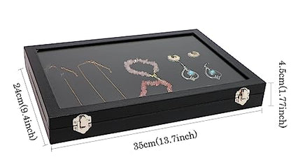 Wudygirl Jewelry Organizer Velvet Jewelry Tray Showcase Display Case Storage Necklace Bracelet Ring Earring Organizer Box Stackable Clear Lid Lock(Multi Jewelry Box) - style: Empty Tray