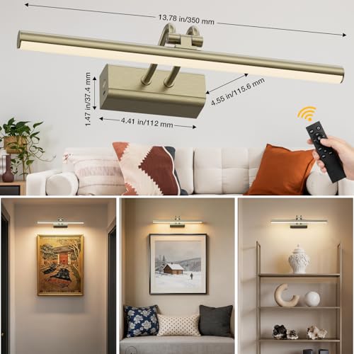Picture Light for Wall, Antique Brass, Battery Operated - color: Antique Brass, size: 13.8Inch