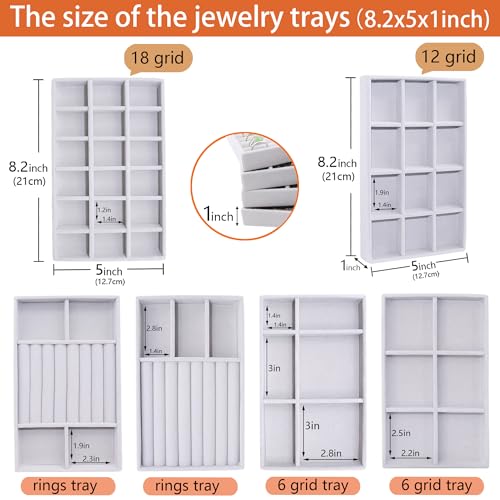 Jewelry Storage 8PACK, Velvet Jewelry Organizer Trays, 4PCS Stackable Jewelry Tray for Drawers, Grey Organizer for Rings, Earrings, Necklaces, Watches, Bracelets, Brooches - color: Grey, size: 8 Pcs