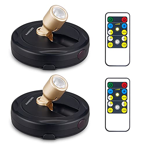 Spotlight Battery Operated, Wireless LED Puck Light, Dimmable Accent Spot Light for Plant Tree Indoor, Stick Uplighting for Display Photo Dartboard Painting Artwork Gallery Portrait, 2 Pack - color: Black Gold