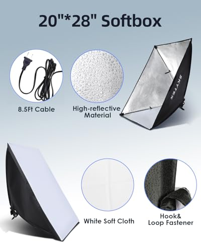 Skytex Softbox Lighting Kit 2Pack, 20x28in Soft Box | 135W 5500K E27 CFLBulb Continuous Photography Lighting, Photo Studio Lights Equipment for Camera Shooting, Video Recording - size: 2 softbox fixed
